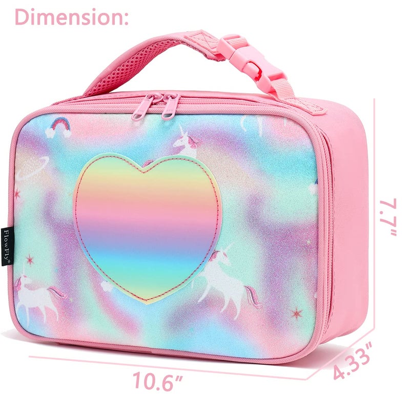 FlowFly Kids Lunch box Insulated Soft Bag Mini Cooler Back to School Thermal Meal Tote Kit for Girls, Boys, Glitter-Unicorn - Image 3